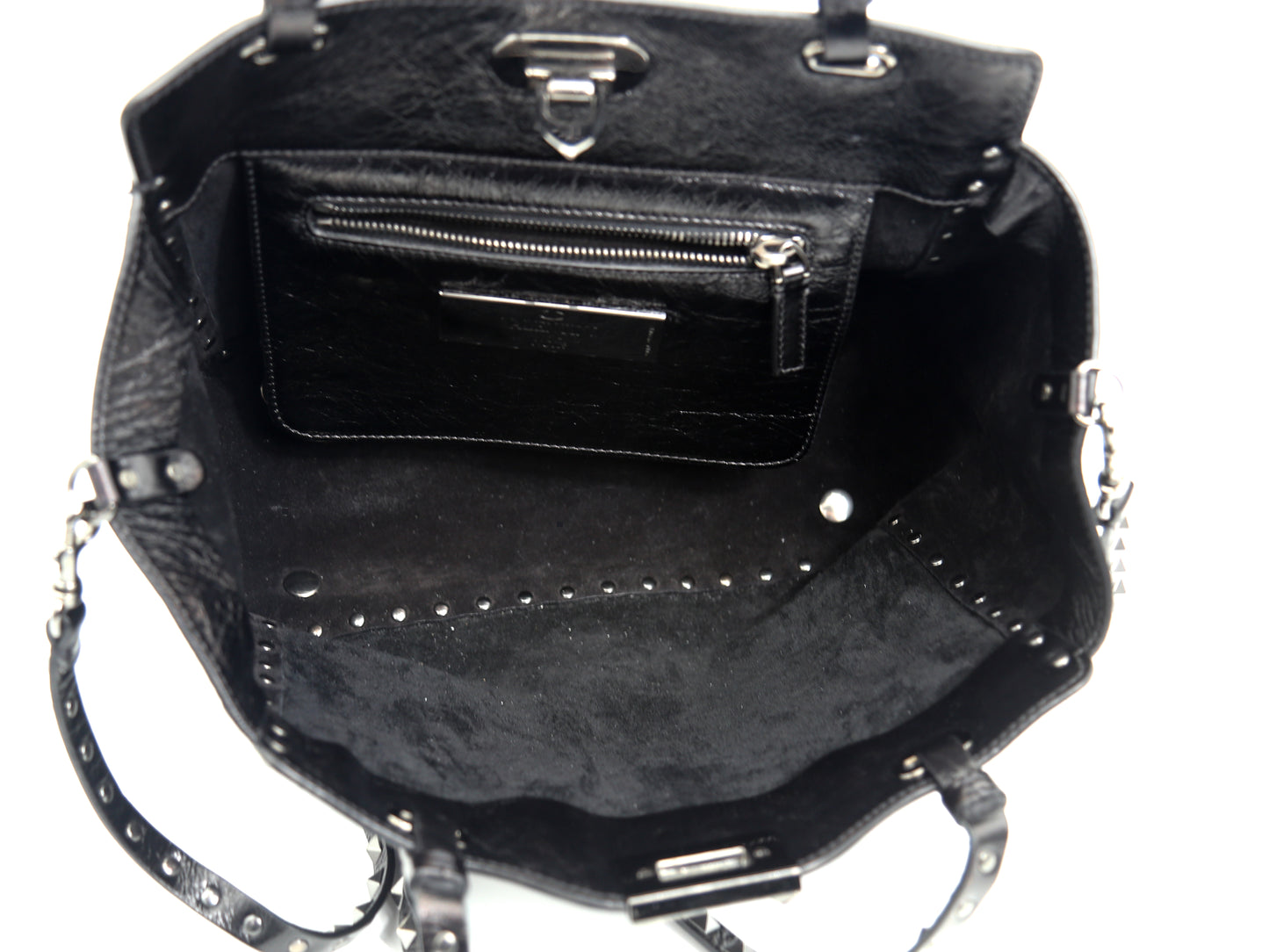 Valentino Garavani Noir Rockstud Leather Handbag In Black Vitello Grain Deep Denim