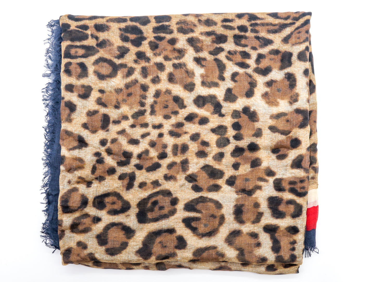 Gucci Fringed Leopard Print Silk Scarf