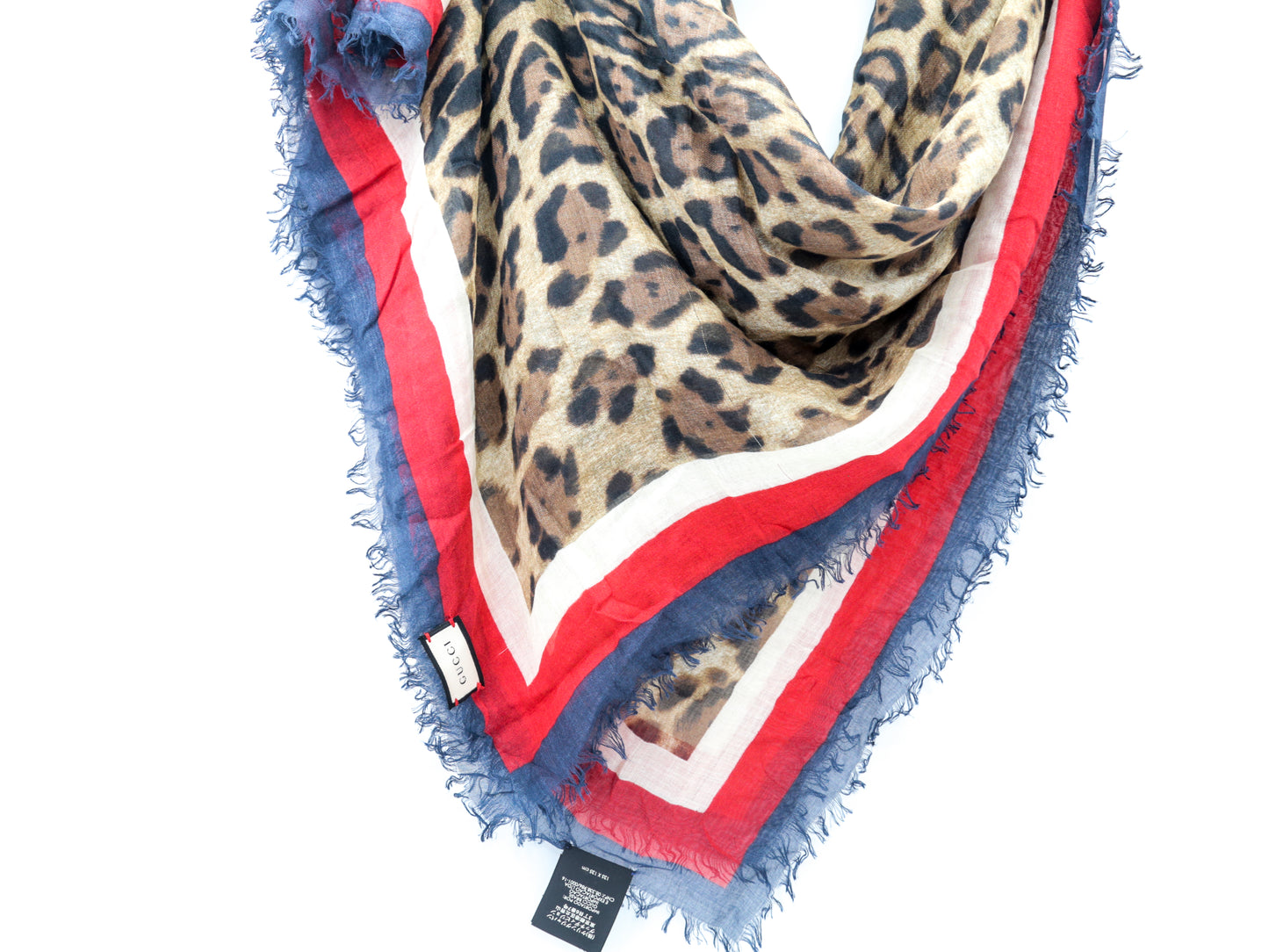 Gucci Fringed Leopard Print Silk Scarf