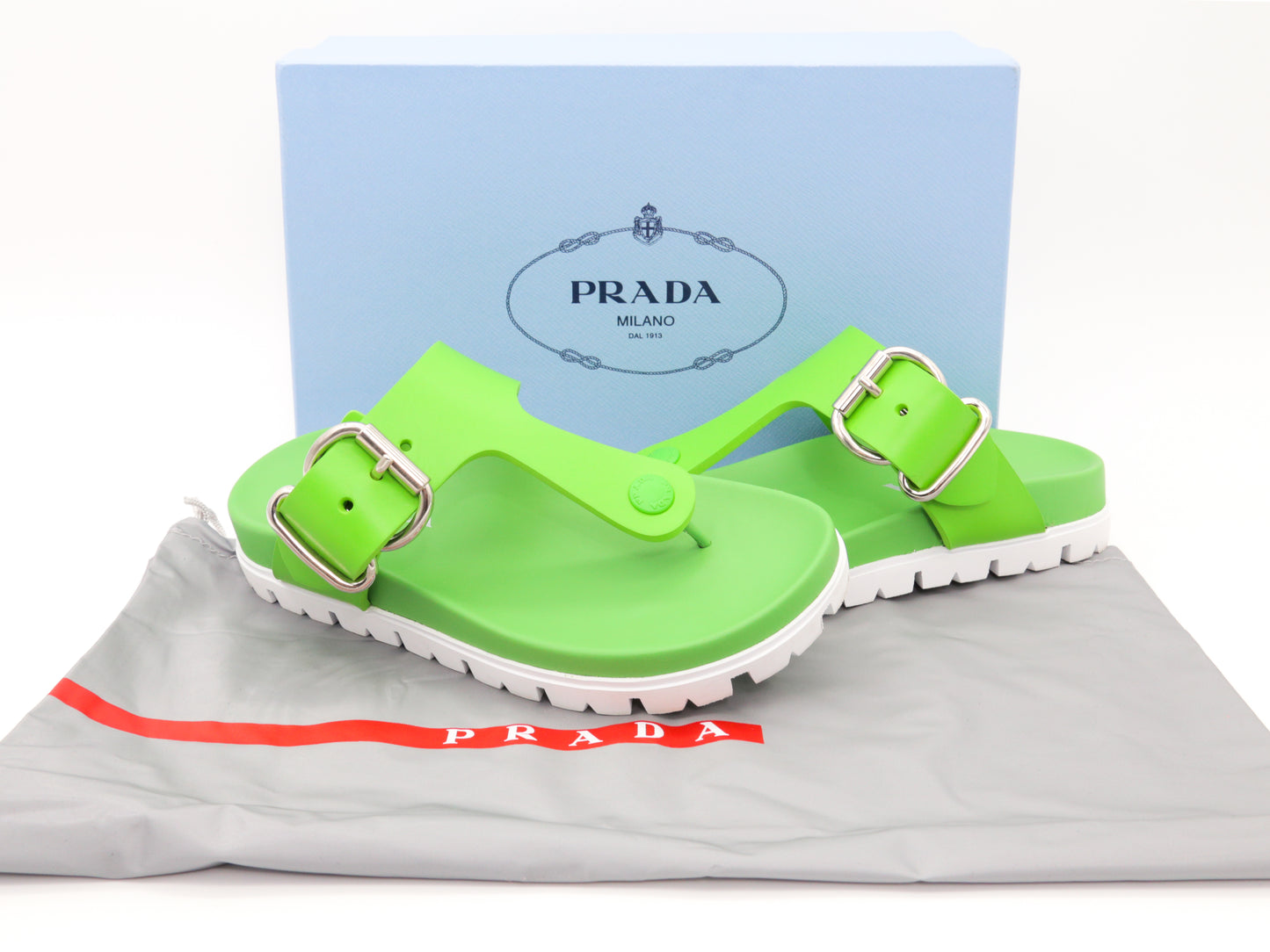 Prada Fussbet Buckle Thong Sandals