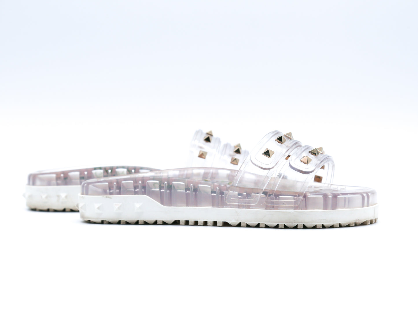 Valentino Light Grey PVC Rockstud Flat Slides