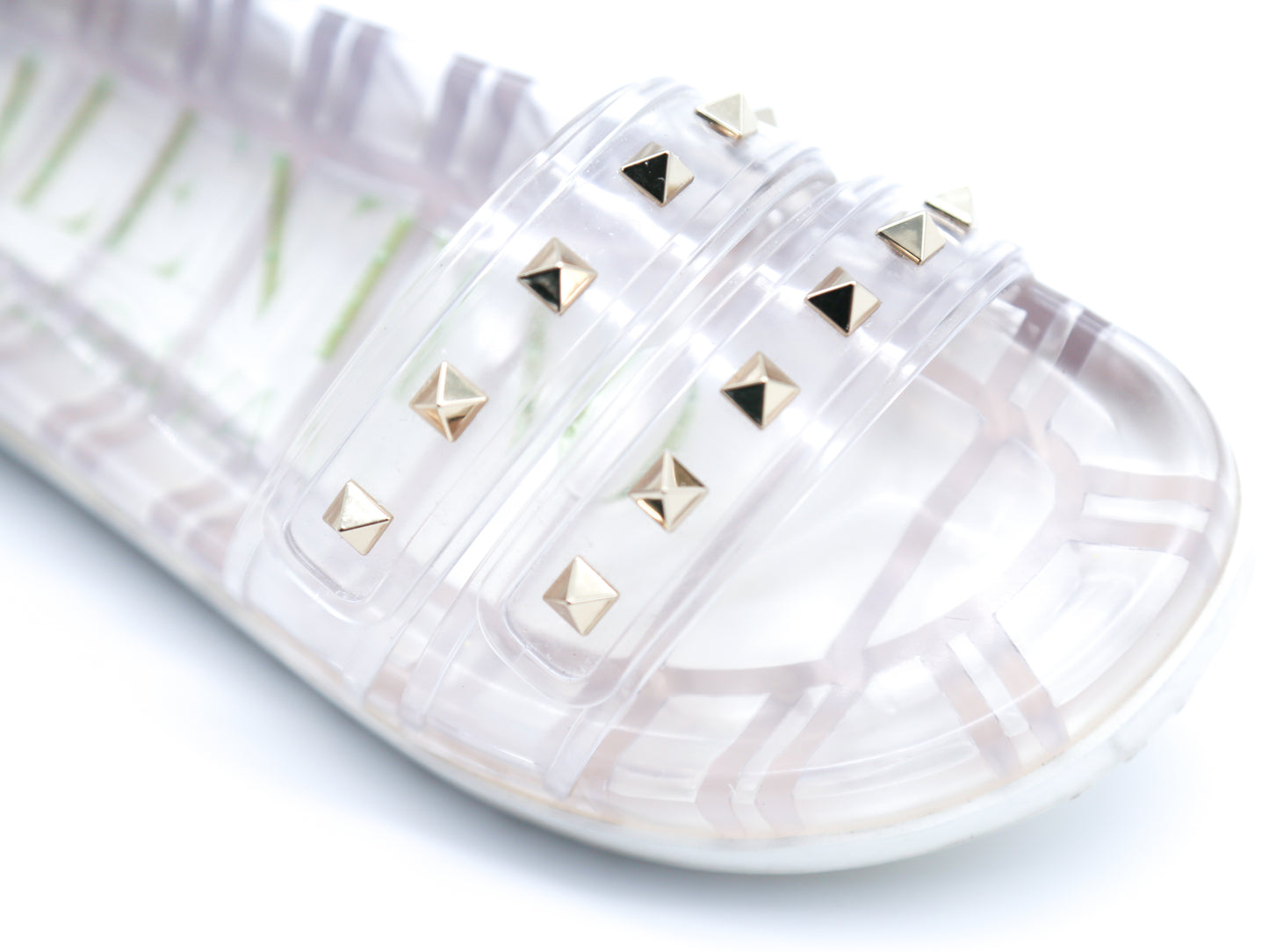 Valentino Light Grey PVC Rockstud Flat Slides