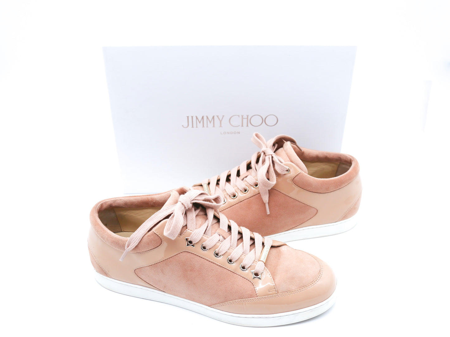 Jimmy Choo Miami Patent Leather-Trimmed Suede Sneakers