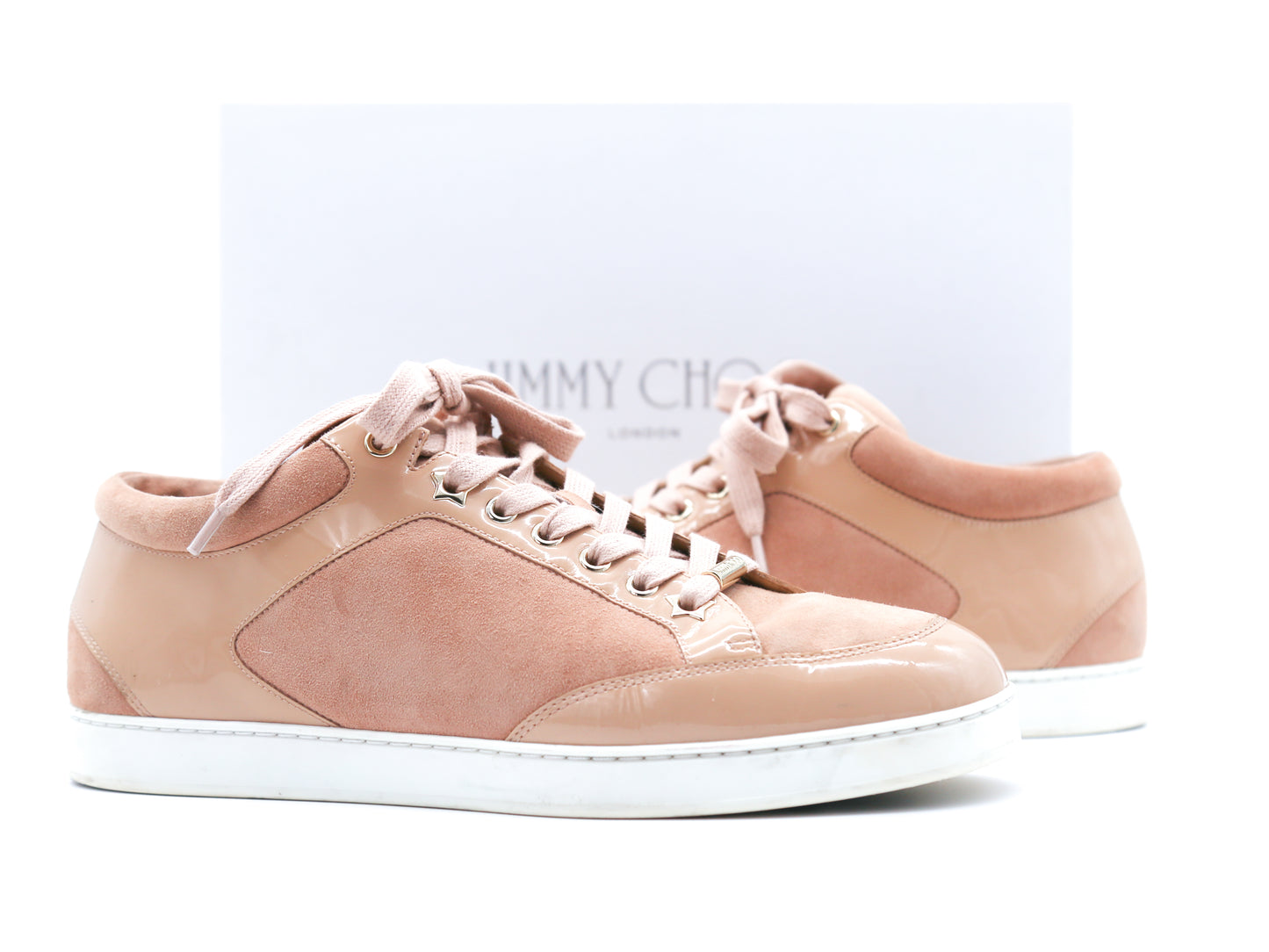 Jimmy Choo Miami Patent Leather-Trimmed Suede Sneakers