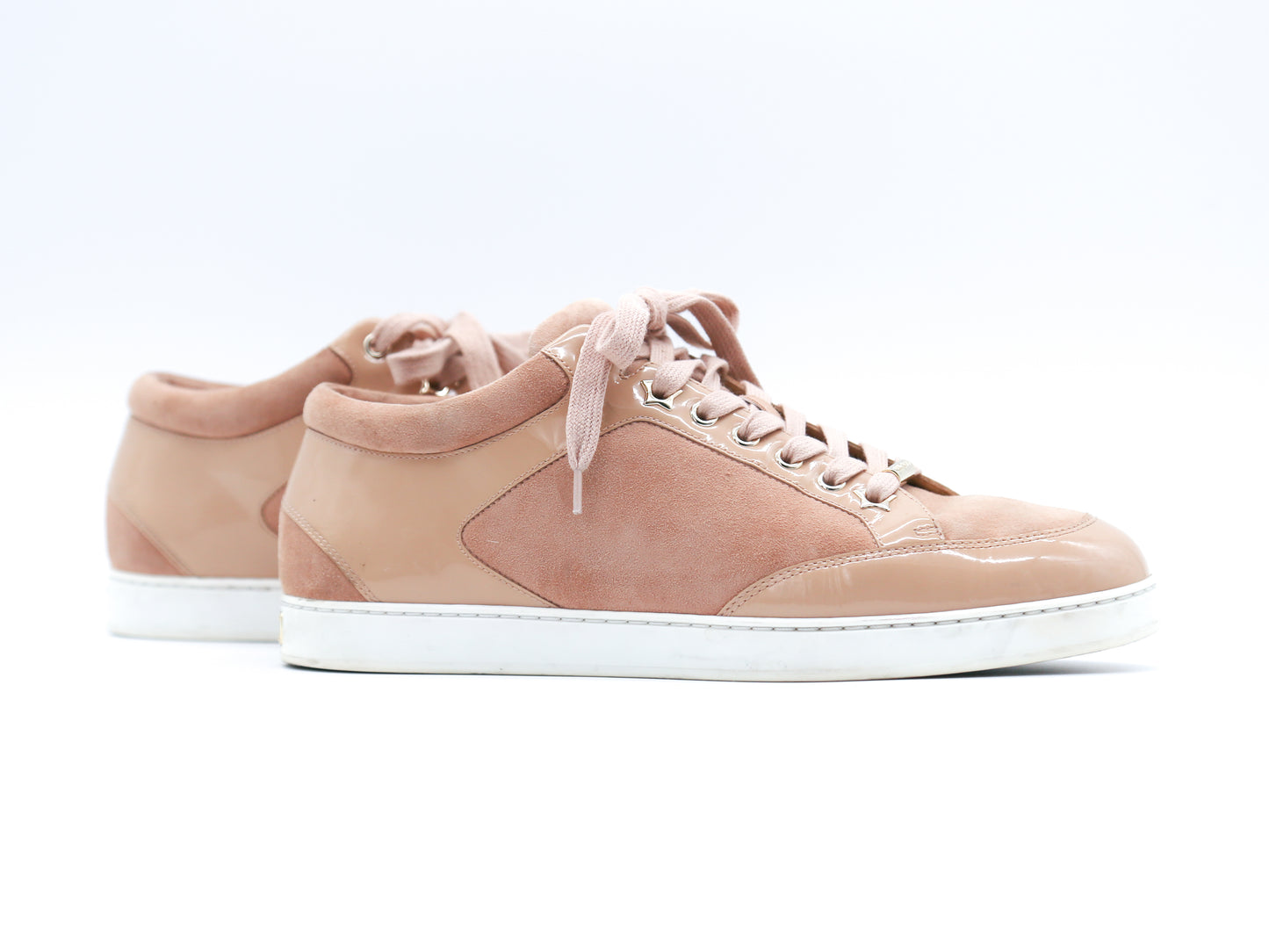 Jimmy Choo Miami Patent Leather-Trimmed Suede Sneakers