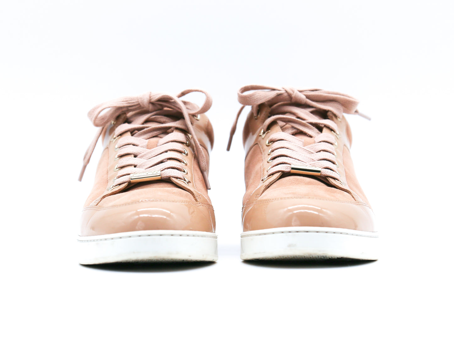 Jimmy Choo Miami Patent Leather-Trimmed Suede Sneakers