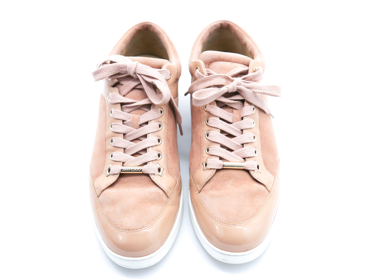 Jimmy Choo Miami Patent Leather-Trimmed Suede Sneakers