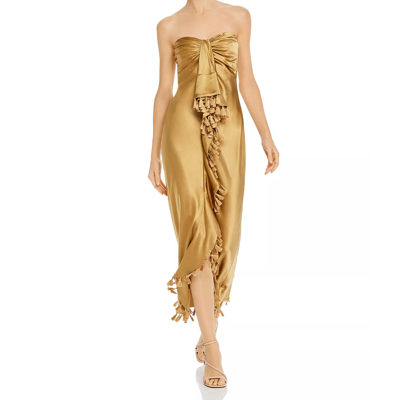 Cinq à Sept Elise Silk Strapless Tassel-Trim Maxi Dress