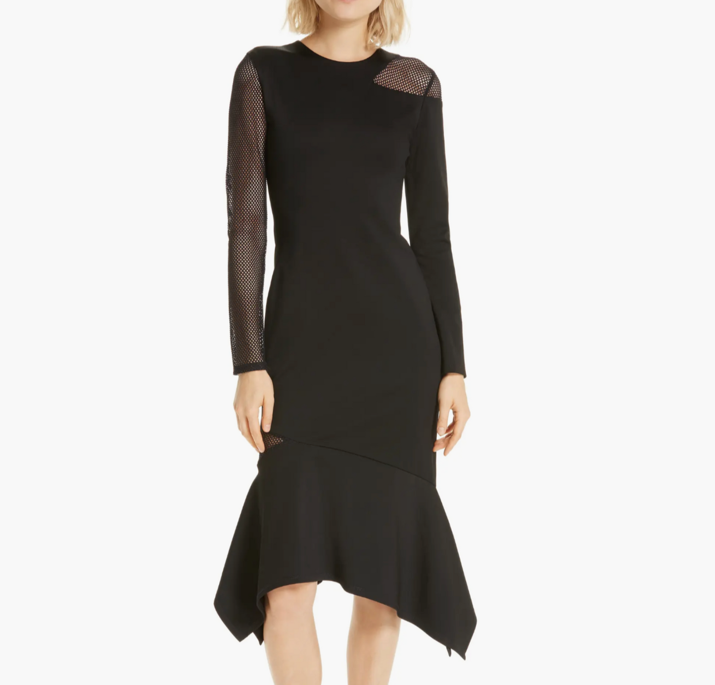 Alice + Olivia Kaine Mesh Inset Asymmetrical Hem Dress