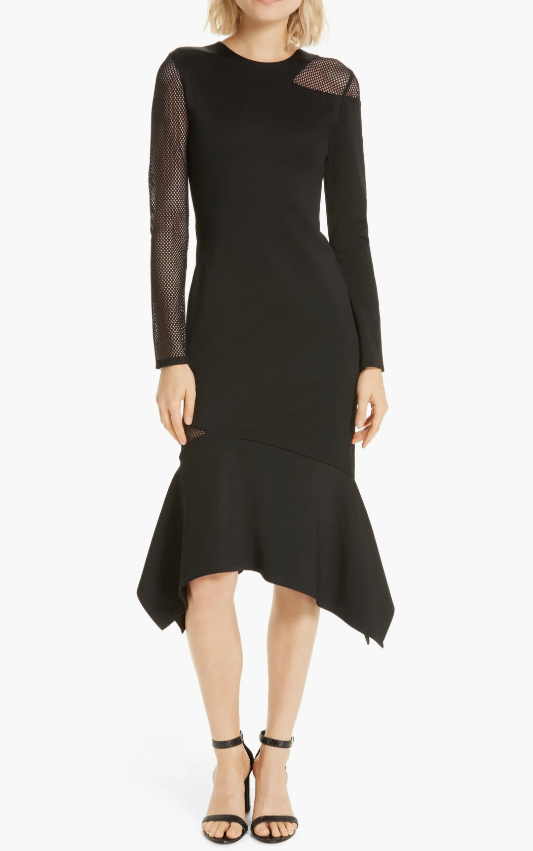 Alice + Olivia Kaine Mesh Inset Asymmetrical Hem Dress