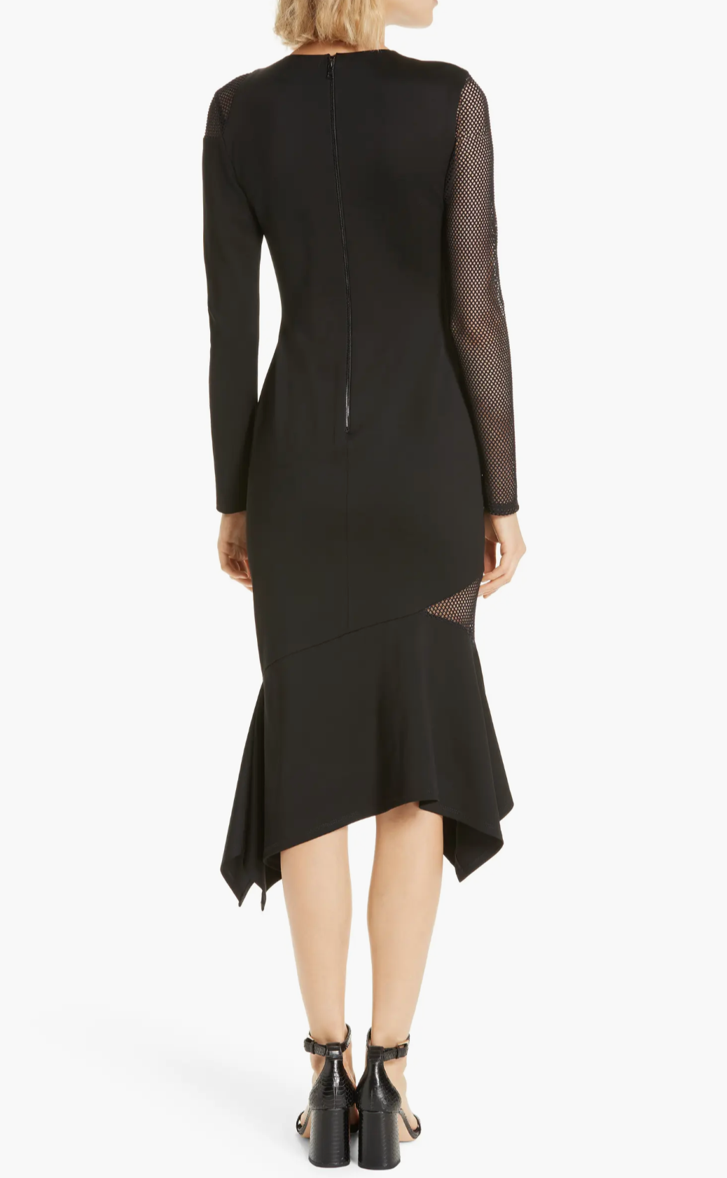 Alice + Olivia Kaine Mesh Inset Asymmetrical Hem Dress