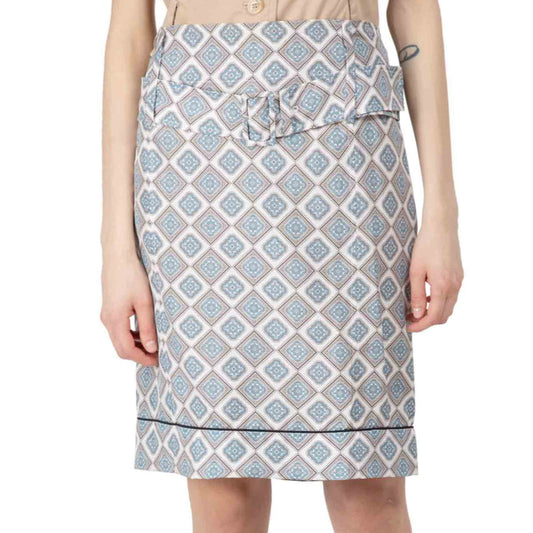 Prada Belted Tile-Print Silk Skirt