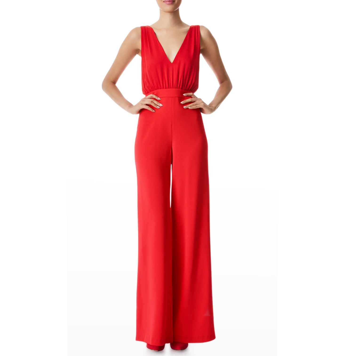 Alice + Olivia Gale Deep V-Neck Wide Leg Jumpsuit