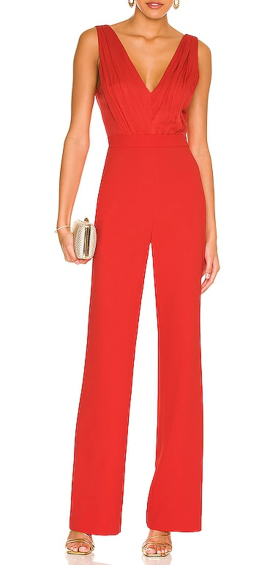 Alice + Olivia Gale Deep V-Neck Wide Leg Jumpsuit