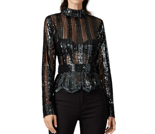 Derek Lam 1O Crosby Sequin Mock-Neck Long Sleeve Top