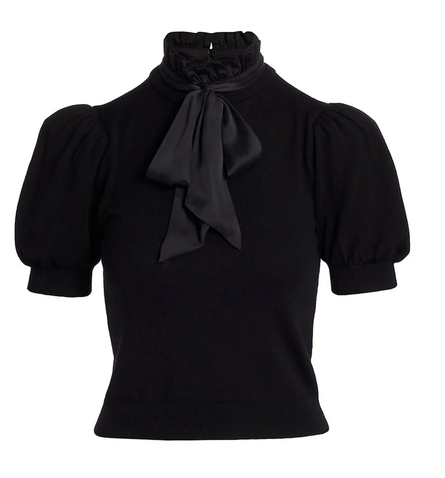 Alice + Olivia Chase Puff-Sleeve Ruffle-Neck Sweater