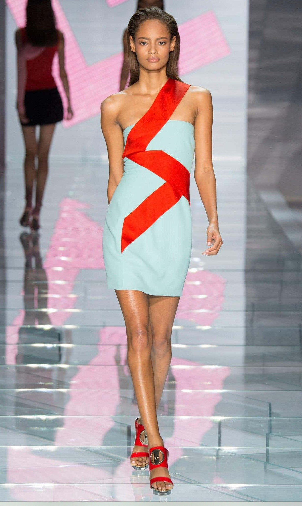 Versace Runway Blue and Red Silk-Cady Mini Dress