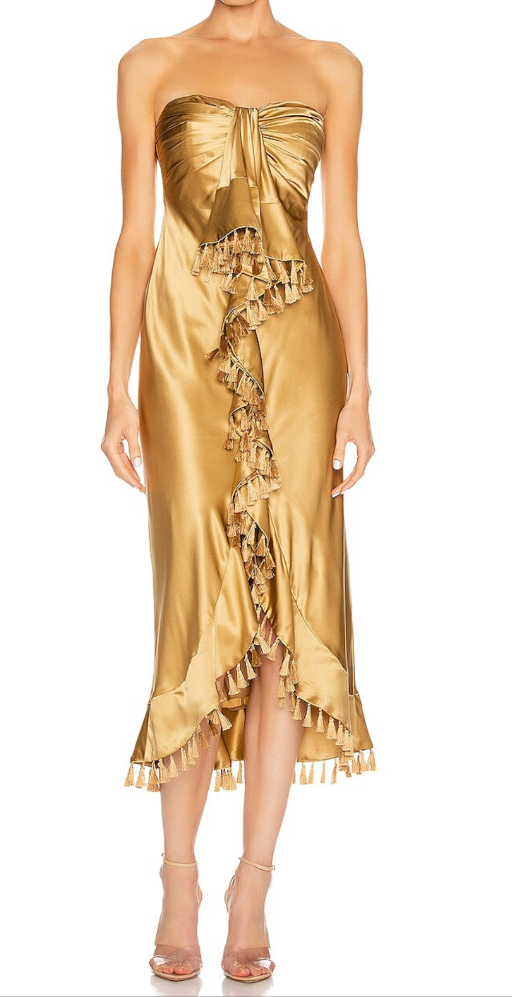 Cinq à Sept Elise Silk Strapless Tassel-Trim Maxi Dress