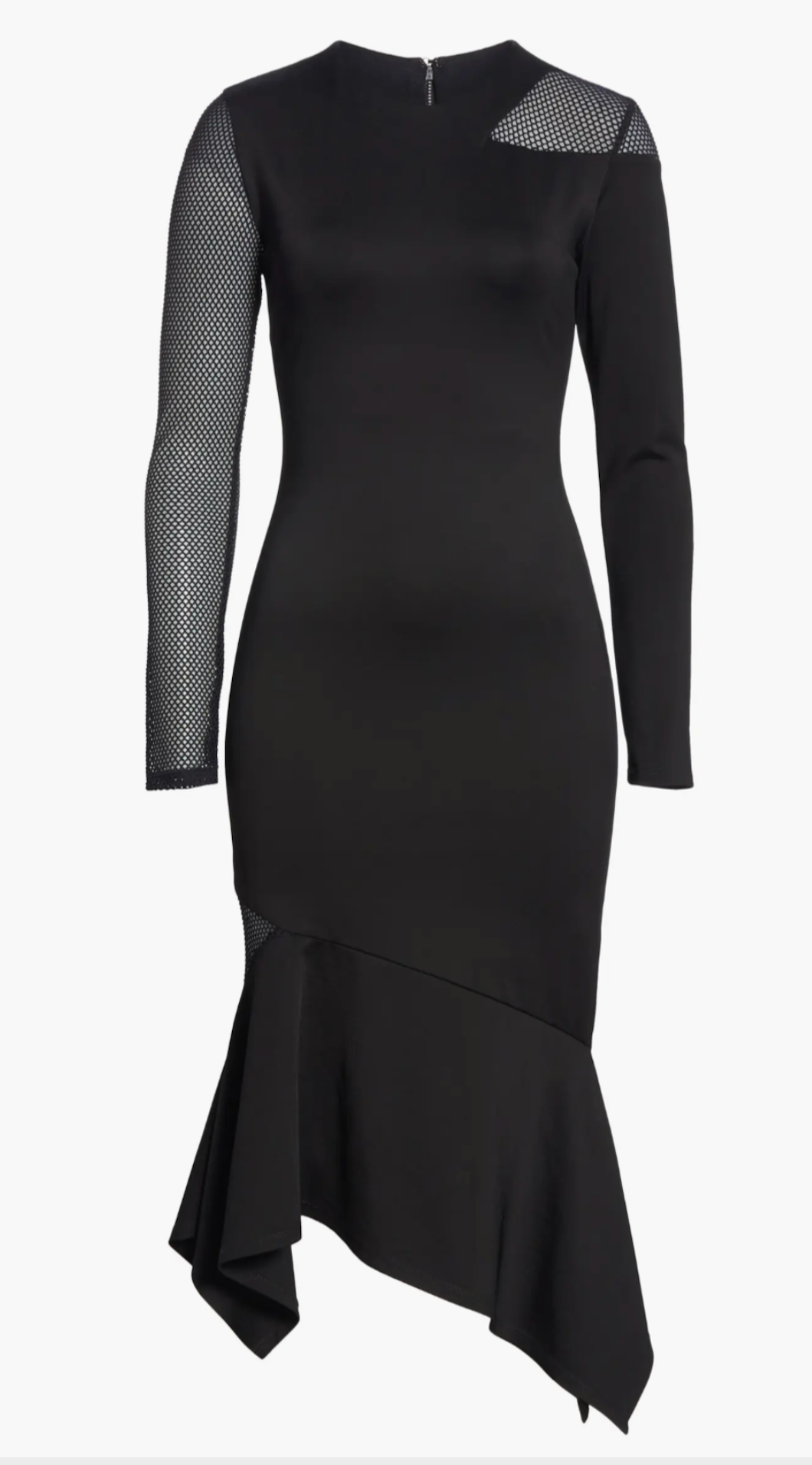 Alice + Olivia Kaine Mesh Inset Asymmetrical Hem Dress