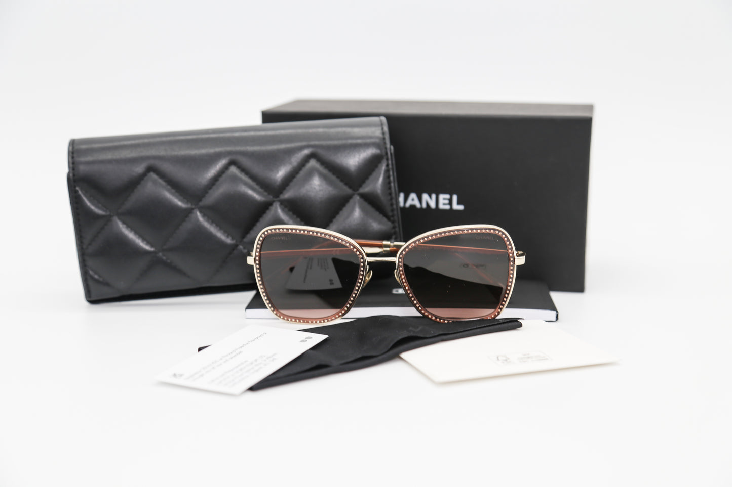 CHANEL 4277B 53mm Gold Brown Studded Square Sunglasses