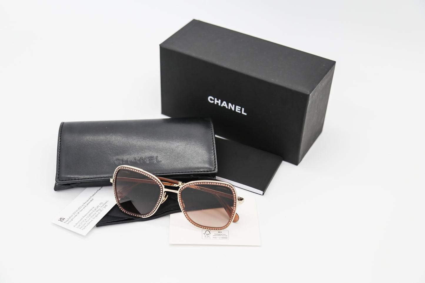 CHANEL 4277B 53mm Gold Brown Studded Square Sunglasses