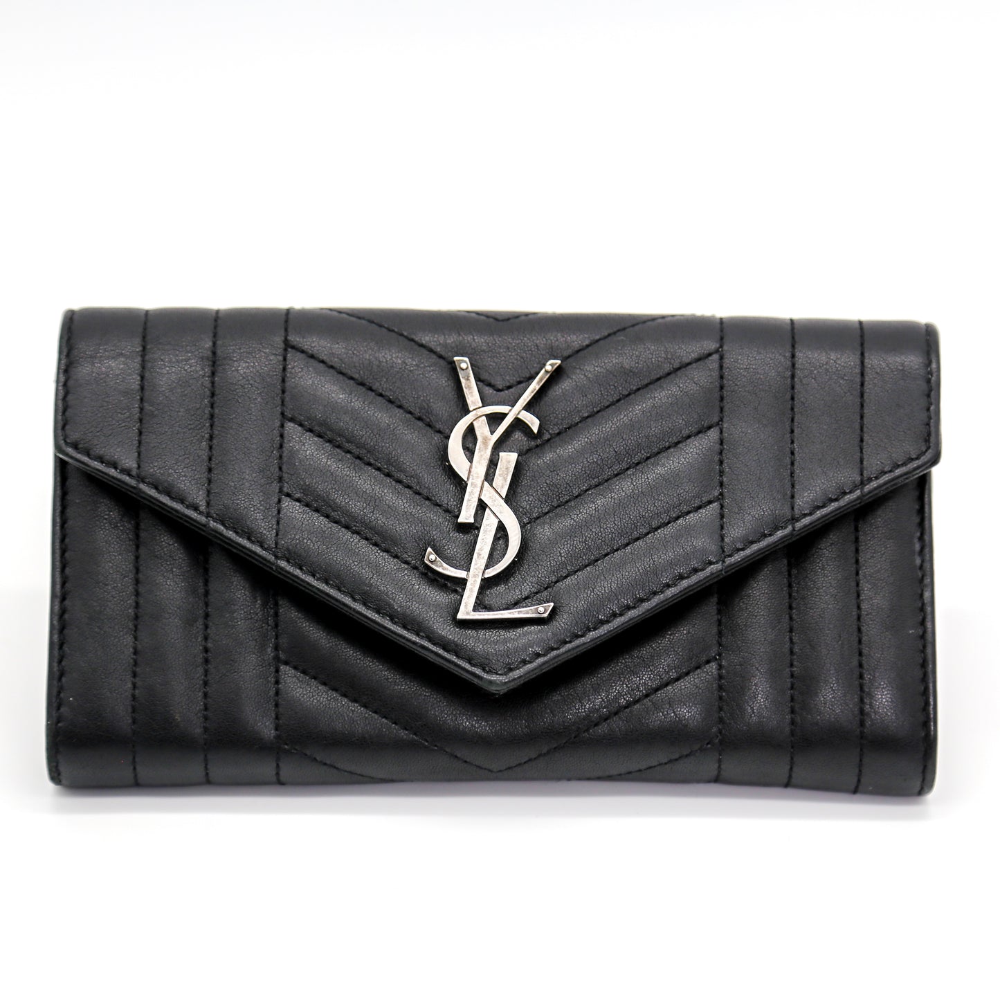 Saint Laurent Lambskin Mixed Matelasse Quilted Large Monogram Envelope Wallet Black