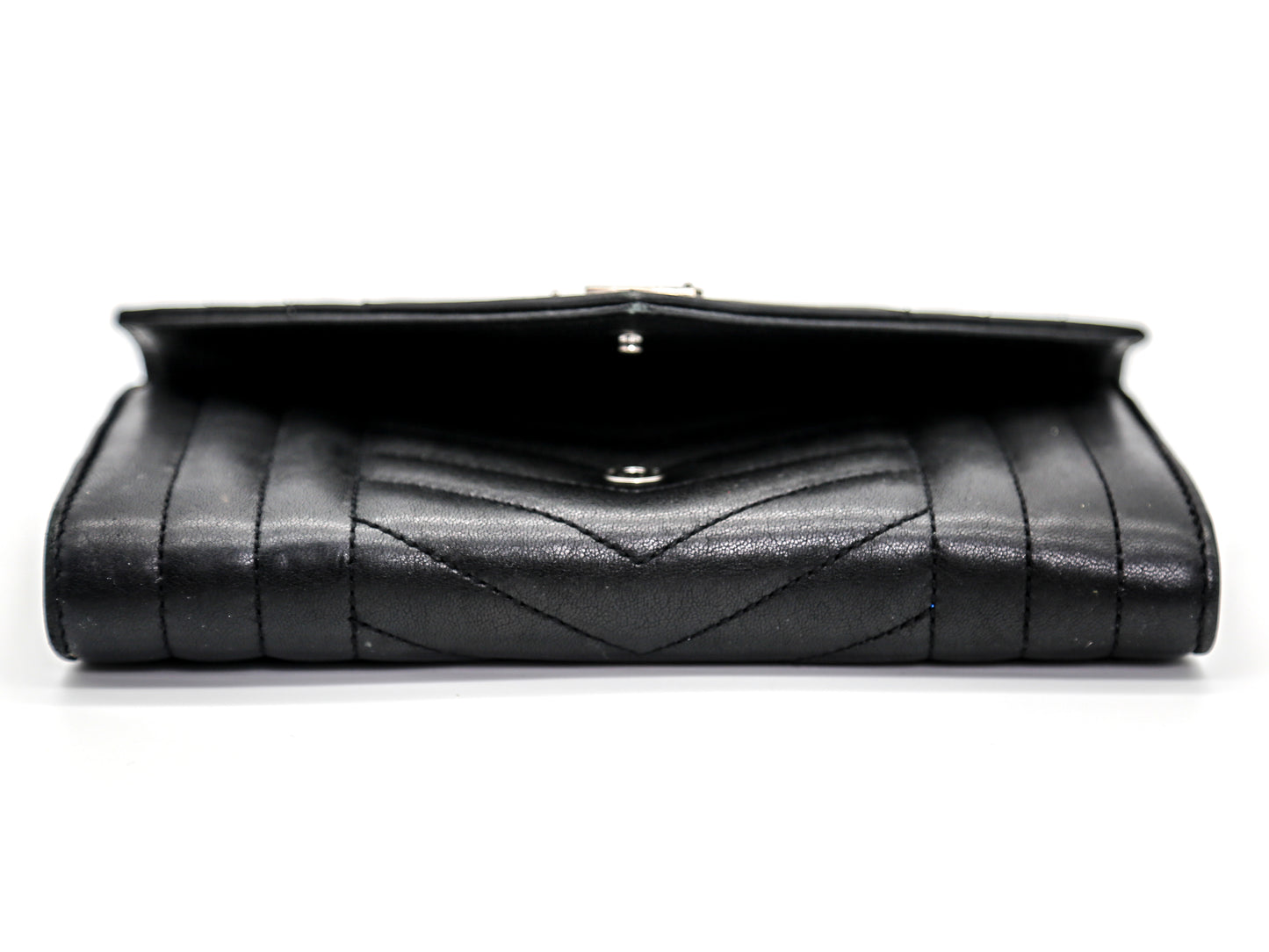 Saint Laurent Lambskin Mixed Matelasse Quilted Large Monogram Envelope Wallet Black