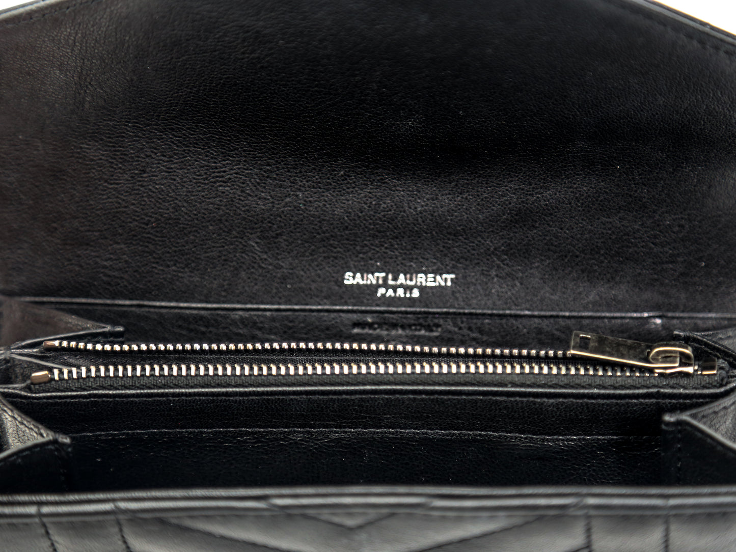 Saint Laurent Lambskin Mixed Matelasse Quilted Large Monogram Envelope Wallet Black