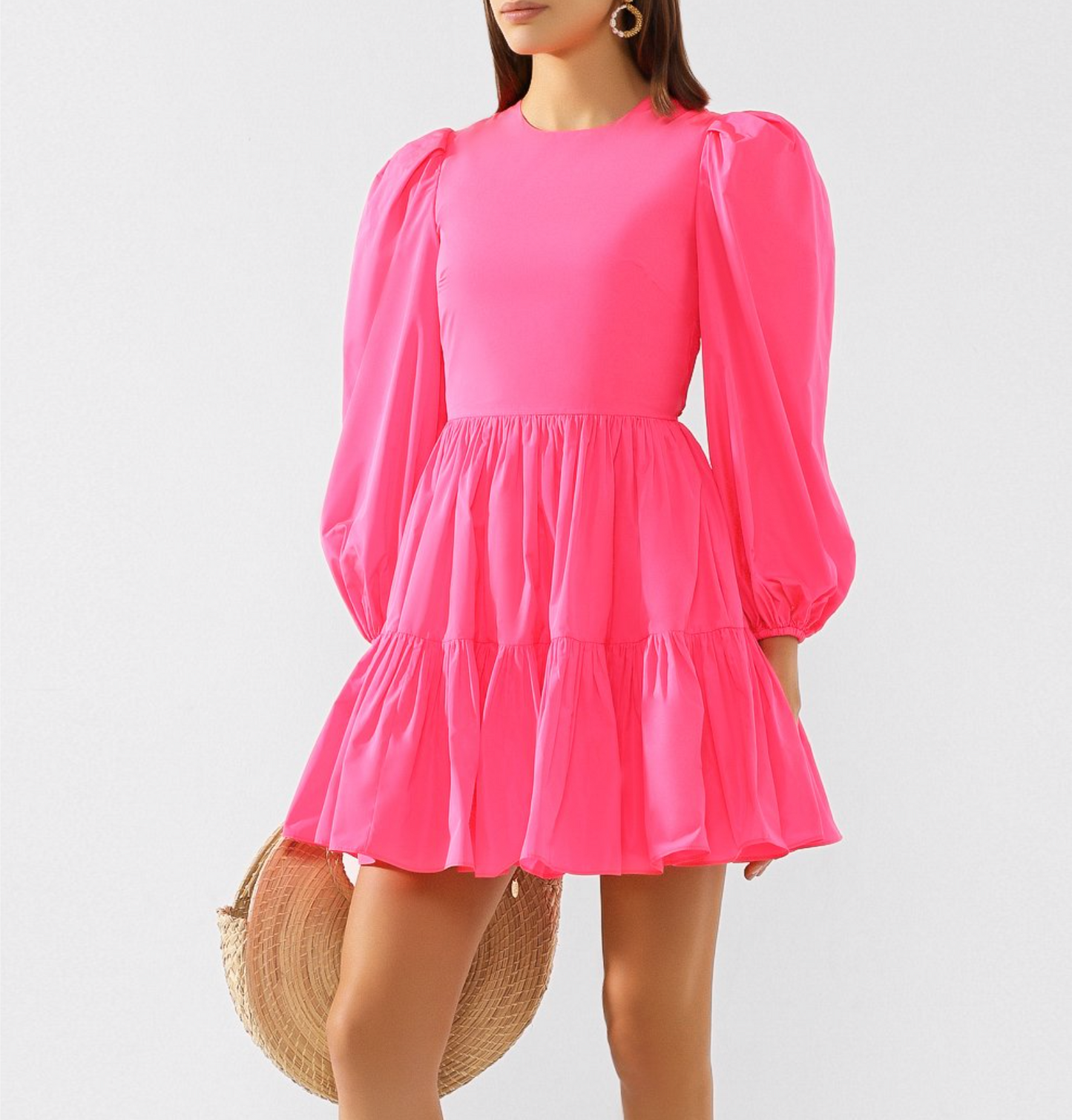 Valentino Runway Gathered Neon Satin Mini Dress