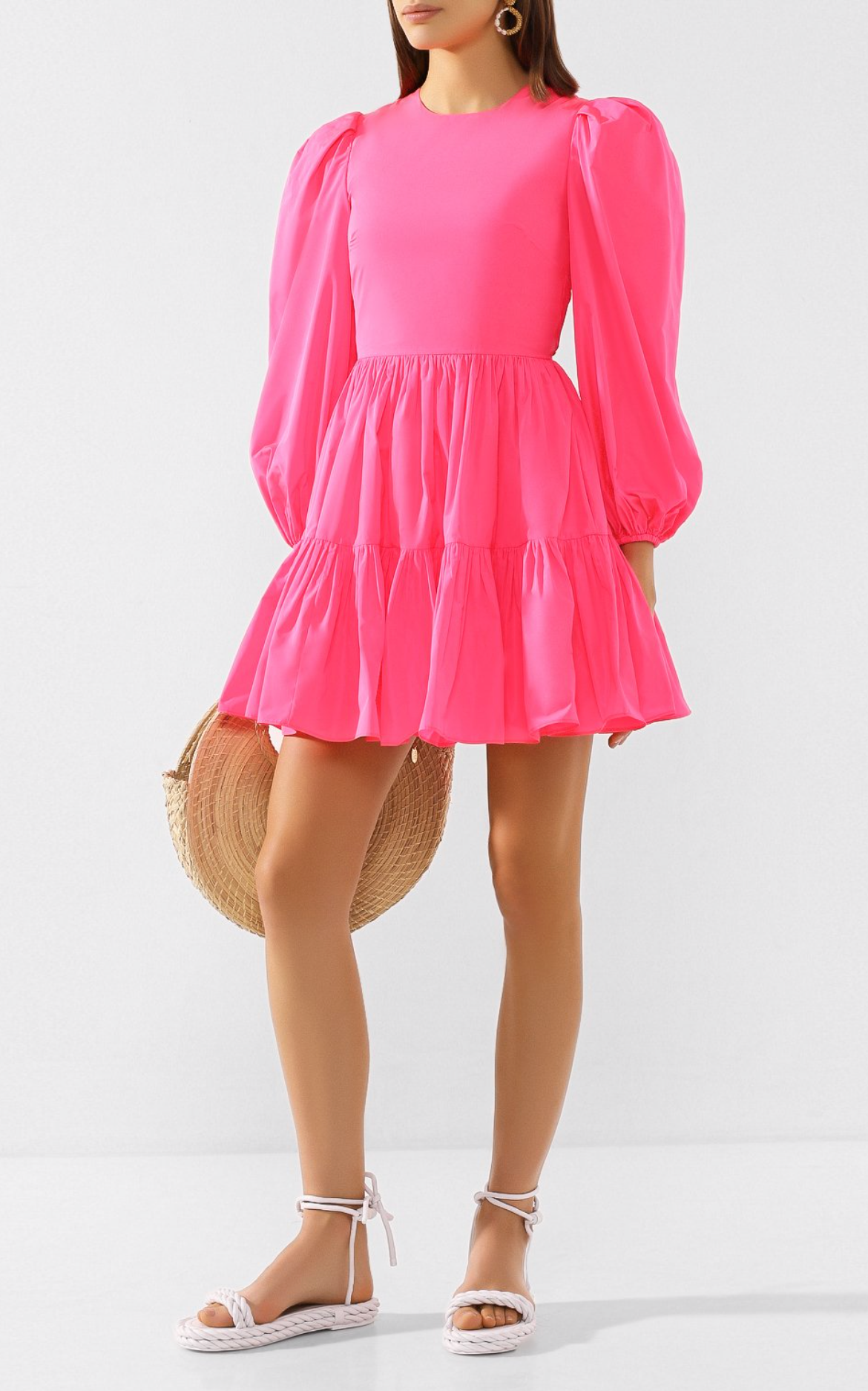 Valentino Runway Gathered Neon Satin Mini Dress