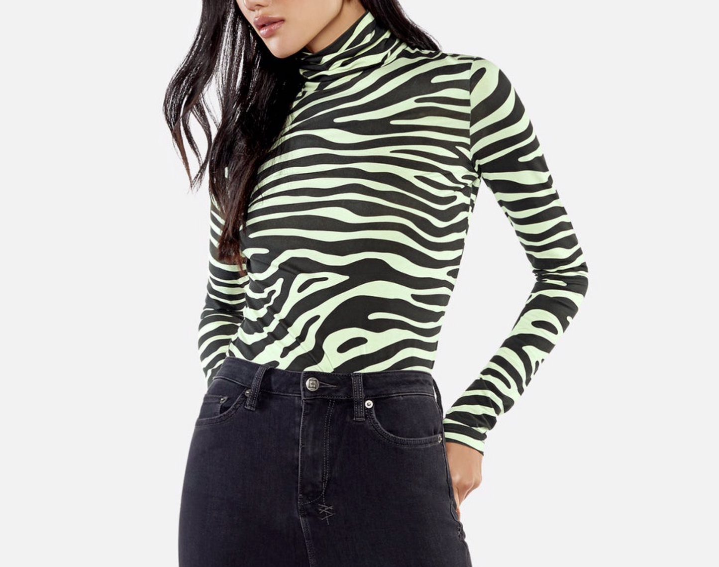 PROENZA SCHOULER WHITE LABEL Zebra-Print Stretch-Cotton Jersey Turtleneck Top - Mint