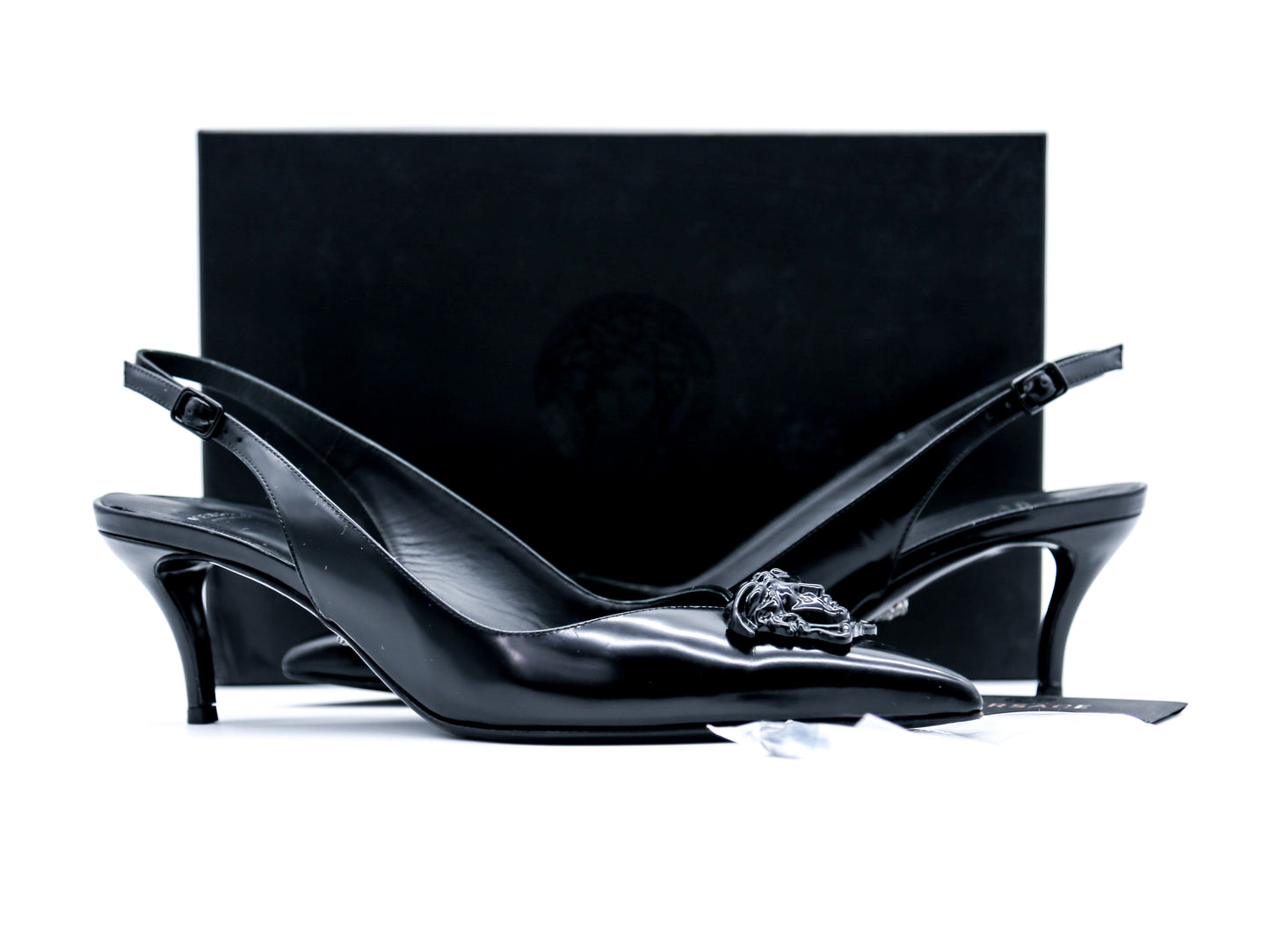 Versace La Medusa Pointed Slingback Medium Heel Pumps