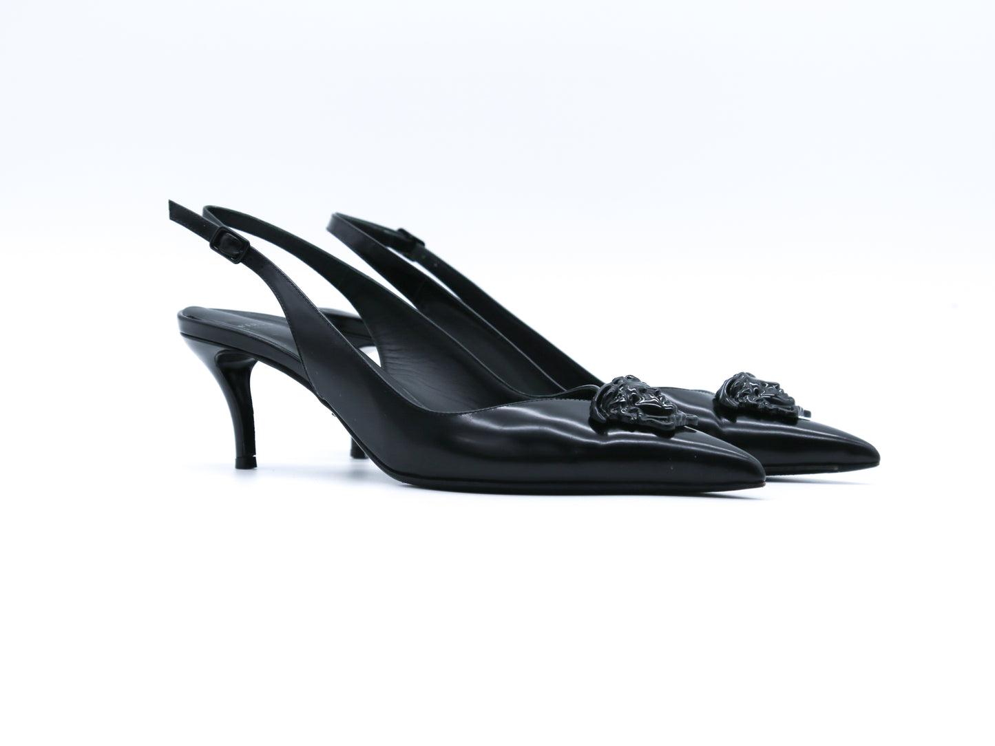 Versace La Medusa Pointed Slingback Medium Heel Pumps