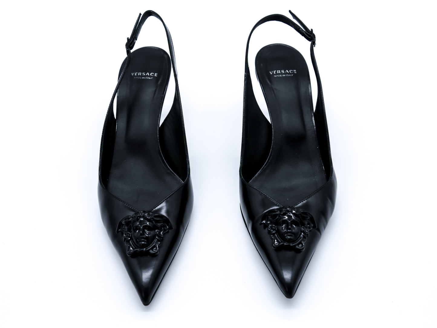 Versace La Medusa Pointed Slingback Medium Heel Pumps