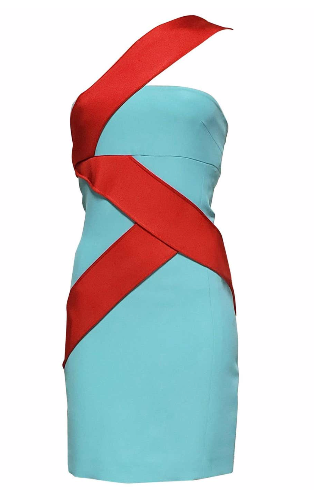 Versace Runway Blue and Red Silk-Cady Mini Dress