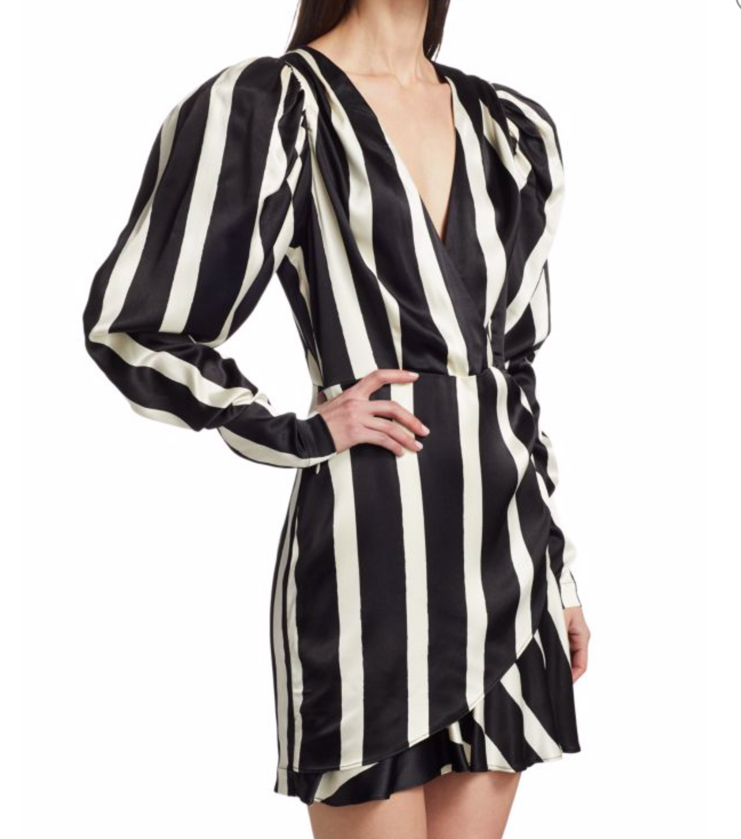 ROTATE BIRGER CHRISTENSEN Aiken Puff-Sleeve Stripe Wrap Dress