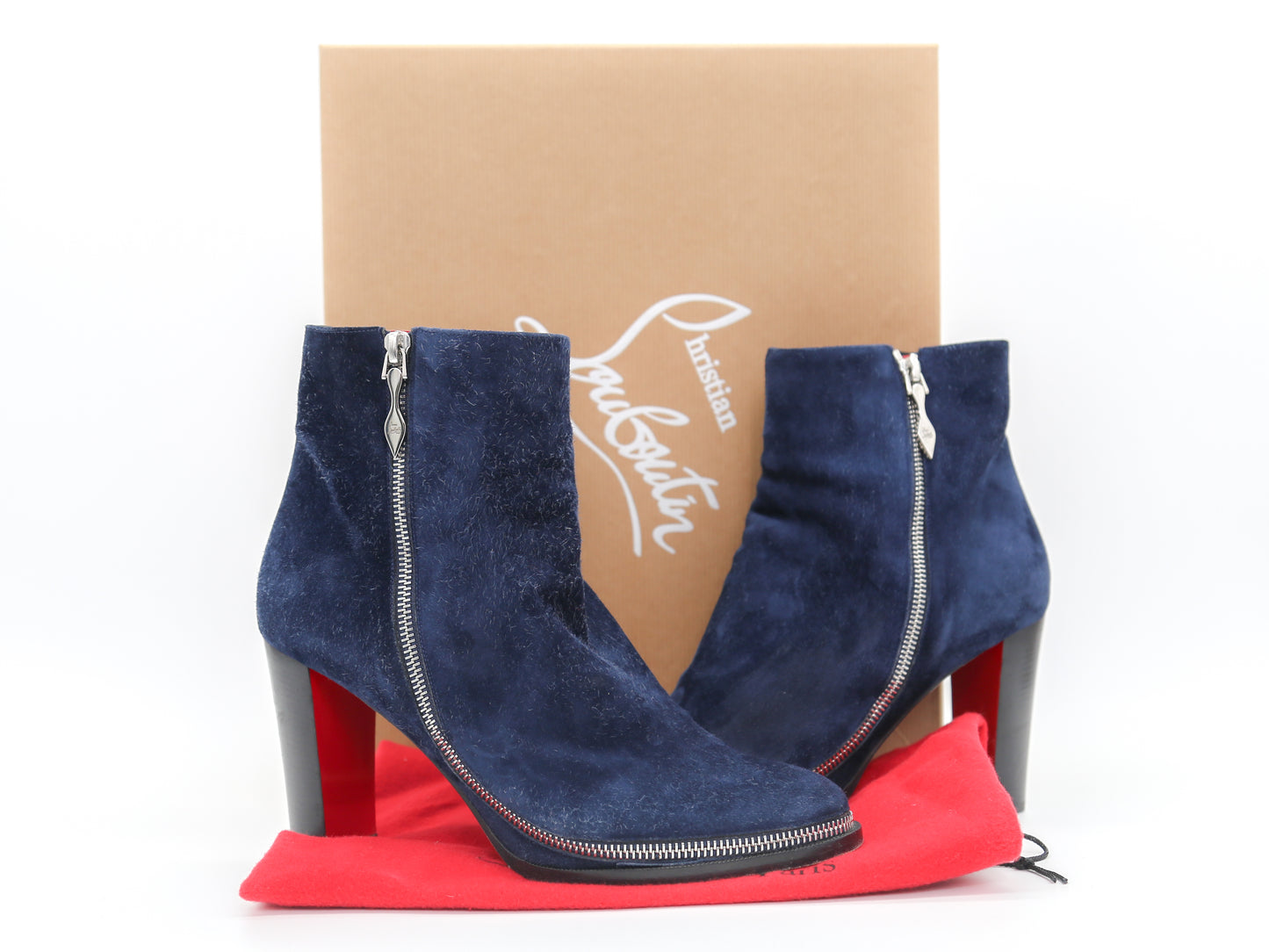 Christian Louboutin Telezip Suede Red Sole Booties