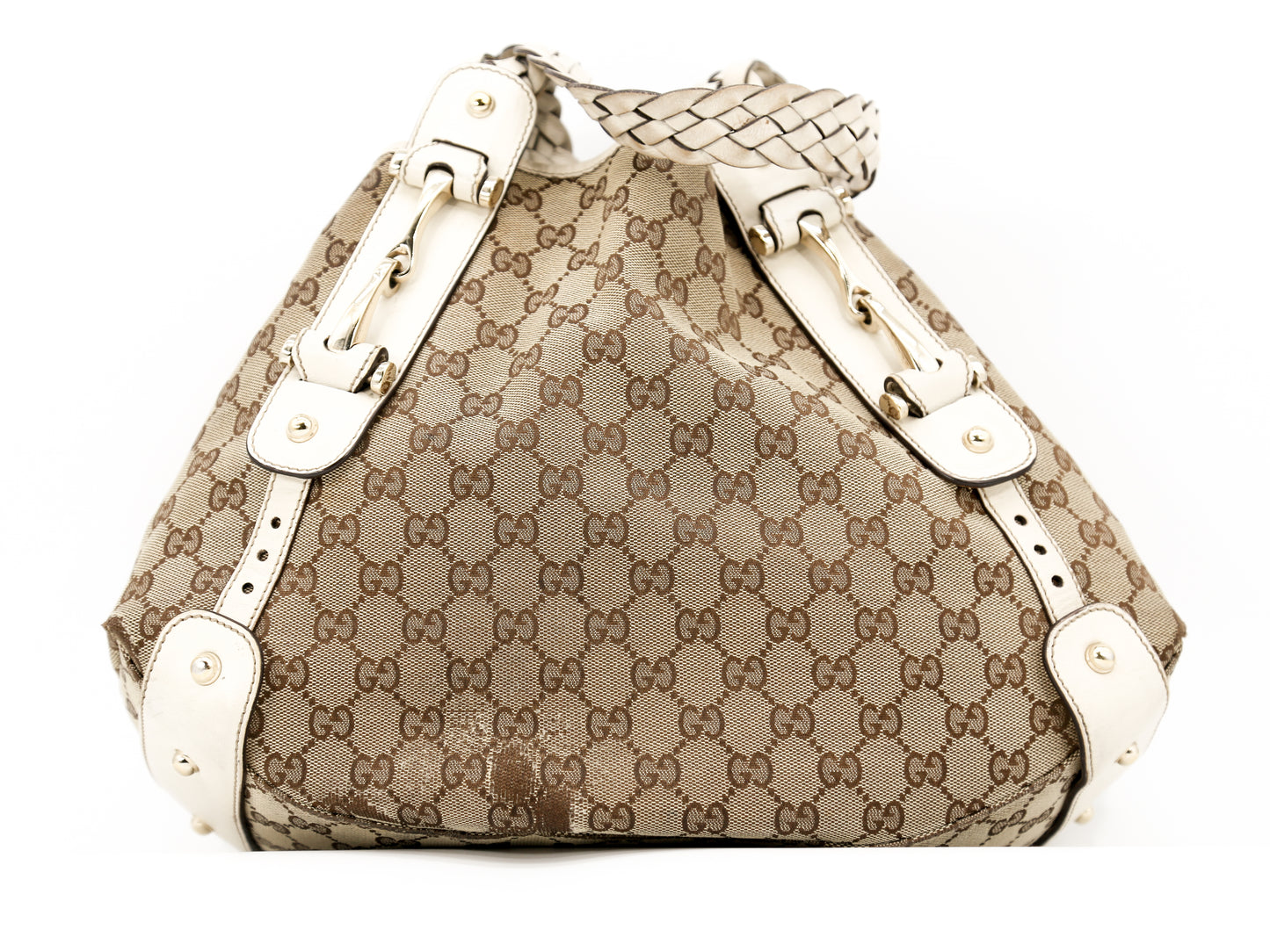 GUCCI Pelham Tan/Cream Leather GG Canvas Signature Medium Hobo Bag